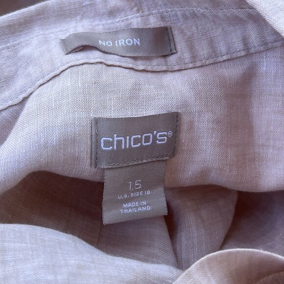 Chico's Size 1.5 I US 10 No Iron 100% Linen Shirt 3/4 Sleeves Lightweight Tan - Picture 5 of 5